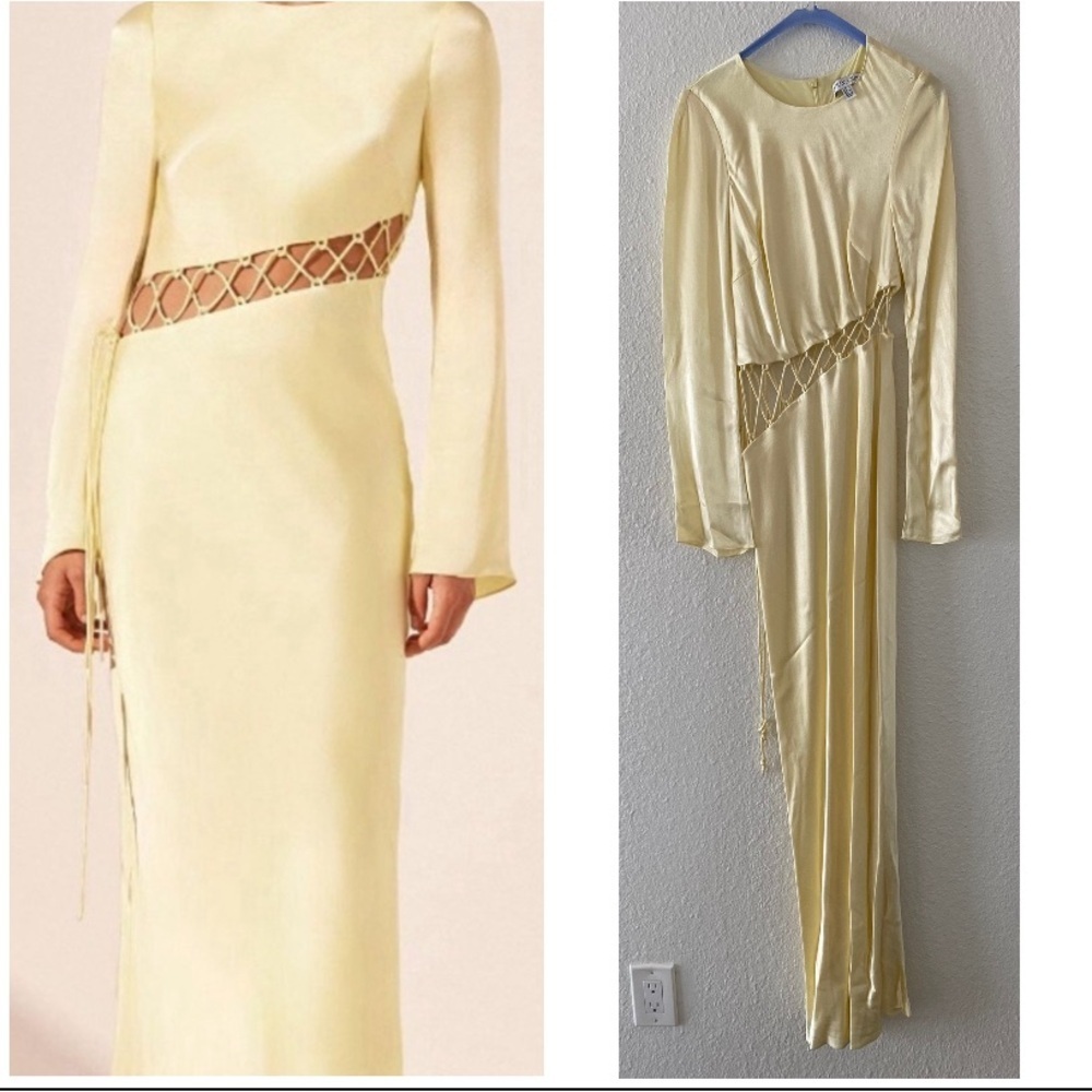 SHONA JOY BUTTER YELLOW ARIENZO ASSYMETRICAL
LONG SLEEVE GOWN MAXI DRESS SIZE 2